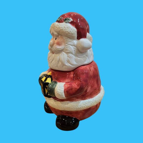 Holiday Christmas Cookie Canister Whimsical Santa Snack Jar Vintage Collectible - Picture 6 of 11